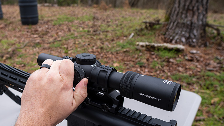 Primary Arms PLx 1-8x24 Brightness Adjustment Knob being Turned